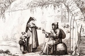 Kvinna från Frascati och en eremit, etsning av Bartolomeo Pinelli (Rom av Bartolomeo Pinelli