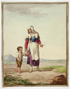 Kvinna i indiandräkt med pojke på väg av Bartolomeo Pinelli
