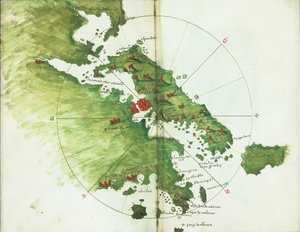 Diagram över Negroponte, ca 1485 (Vellum)