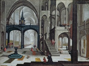 Procession i en katedral (olja på duk)