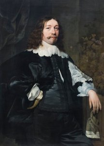 Porträtt av en svartklädd man som håller i en handske av Bartolomeus van der Helst