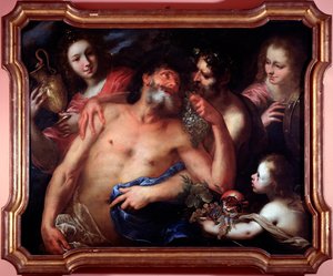 Drunken Silenus (olja på duk av Bartolommeo Biscaino