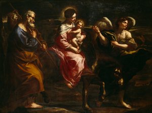 Flygningen till Egypten (olja på duk) av Bartolommeo Biscaino