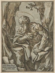 Saint Jerome, efter Guido Reni, 1637 (chiaroscuro träsnitt från tre block på lagt papper)