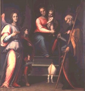 Madonna och barn med de heliga Augustinus, Tobias och ärkeängeln Rafael av Bartolommeo Sogliani