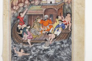 Detalj från En storm på havet, ca 1560-65 (täckande akvarell  guld på papper) av Basawan Basawan