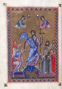 Egerton 1139, f.9v Harrowing of Hell, illustration från 