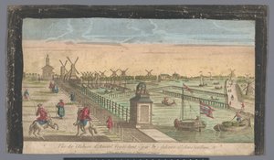 Utsikt över Hogesluis mot Buiten-Amstel, Amsteldijk och kvarnarna vid Zaagmolensloot i Amsterdam Vue de l