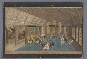 Utsikt över Römerhallen i Frankfurt am Main med en måltid för kejsaren och kurfurstarna den 22 juni och 1 augusti 1758 Vue d