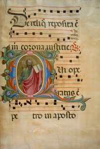 Upplyst initial med Saint Pauls gestalt (Corale 8, ca 163), för körbok 8 av Santa Maria degli Angeli av Batrolomeo di Fruosino