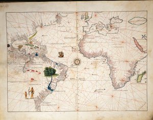 Afrika, Europa och en del av Amerika, från Atlas of the World i trettiotre kartor, av Battista Agnese av Battista Agnese