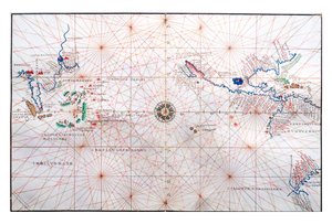 Navigationskarta som visar Kina, Ceylon och Filippinerna och Kräftans och Stenbockens vändkretsar, ca 1540 av Battista Agnese