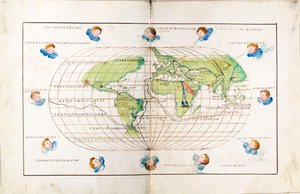 Oval planisfär av världen som visar Magellans spår av Battista Agnese