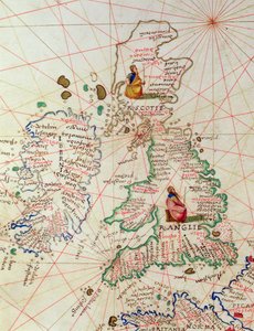 Kingdoms of England and Scotland, from an Atlas of the World in 33 Maps, Venedig, 1 september 1553 (bläck på veläng) (detalj från 330949)