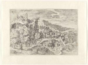 Landskap med kvinnor på jakt av Battista Angolo del Moro (attributed to)