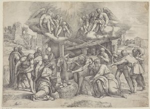 Tillbedjan av herdarna av Battista Franco