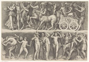 Antik relief med Bacchus och Ariadne