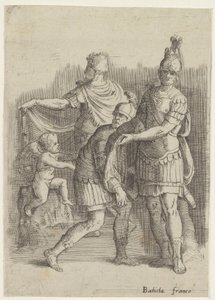 Tre soldater och en putto av Battista Franco