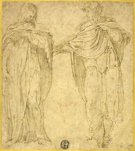 Två stående draperade figurer (Sankt Johannes och Magdalena) av Battista Franco