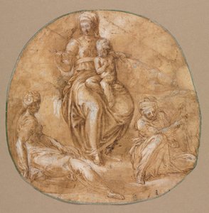 Jungfru och barn med St. Catherine of Alexandria och Saint Anne (?) av Battista Franco