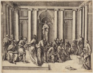 Zwölfjähriger Jesus diskutiert mit den Tempelgelehrten av Battista Franco