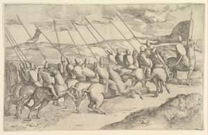 Ett kompani ryttare. av Battista Franco Veneziano