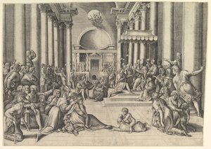 Konstantin presenterar staden Rom för den heliga stolen, till höger, många åskådare ..., ca. 1530-61.