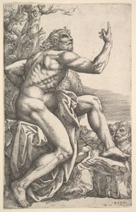 Johannes Döparen predikar i öknen. av Battista Franco Veneziano