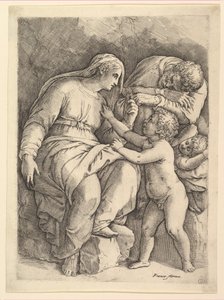 Den heliga familjen. av Battista Franco Veneziano