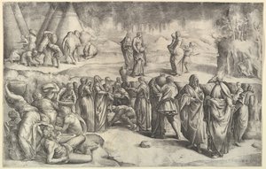 Israeliterna samlar Manna, ca. 1547. av Battista Franco Veneziano