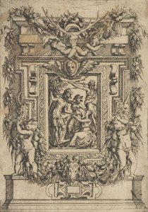 En ung man räcker fram sin hand till en sittande kvinna, en annan kvinna står mellan dem och..., ca. 1540-80.