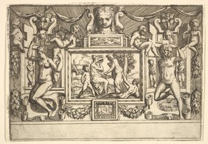 Ung kvinna som dricker ur en skål, en gammal kvinna som står framför henne, satt inom..., ca. 1540-80.