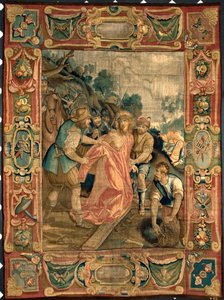 Kristus blir bestulen på sina kläder. Gobeläng tillverkad av tillverkarna i Bryssel. 1500-talsgener, Musei di Strada Nuova av Belgian School
