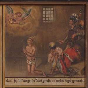 Maarke. Kapell (Sint-Vincentiuskapell). interiör. Målning. Sankt Vincents martyr. 1800-talet. Detalj. av Belgian School