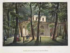 Sällskapets paviljong, i skogen i Haag, ca 1895 (fotokrom) av Belgian School