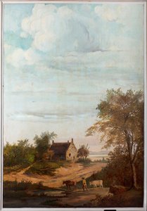 Andra bakrummet på baksidan, mötesrum, väggmålningar med lantliga scener i klassisk stil, troligen från omkring 1810, scen 7 av Belgian School