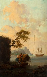 Andra bakrummet på baksidan, mötesrum, väggmålningar med lantliga scener i klassisk stil, troligen från omkring 1810, scen 5 av Belgian School
