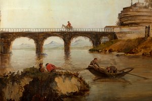 Andra bakre rummet på baksidan, mötesrum, väggmålningar med lantliga scener i klassisk stil, troligen från omkring 1810, scen 2 av Belgian School