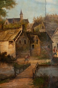 Andra bakre rummet på baksidan, mötesrum, väggmålningar med lantliga scener i klassisk stil, troligen från omkring 1810, scen 3 av Belgian School