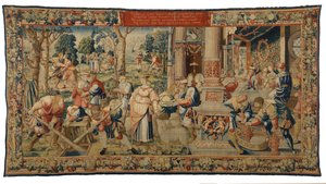 Tapestry, Story of Laban, Jacob and Rachel, Genesis XXIX, gjord i Bryssel, Belgien, ca 1530 (ull och siden) av Belgian School