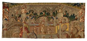 Gobelängfragment, föreställande ett mirakel av det heliga sakramentet, tillverkat i Tournai, Belgien av Belgian School