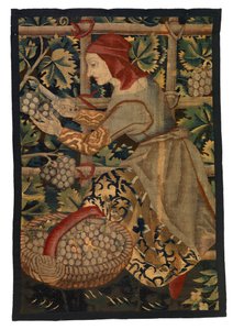Gobelängfragment föreställande Vintager, möjligen från Tournai av Belgian School