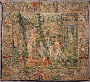 Gåvorna av Pomone (Pomona) nymf av frukter Gobeläng av tillverkarna i Bryssel. 1500-talsgener, Musei di Strada Nuova av Belgian School
