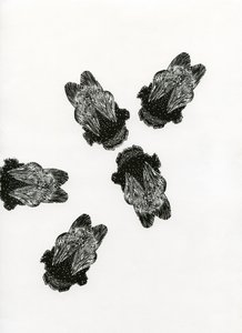 Humlors möte, 2013 (trägravyr på papper) av Bella Larsson