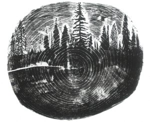 Two Woods, 2016 (trägravyr på papper) av Bella Larsson
