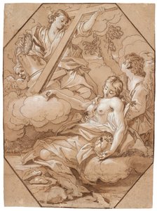 The Ecstasy of Saint Mary Magdalene, c.1715-19 (penna och bläck med brun tvätt, förhöjd med vit, med åttakantiga inramningslinjer av brunt bläck på lagt papper)