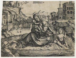 Den heliga familjen med spädbarnet Saint John i ett landskap, ca. 1506-1512