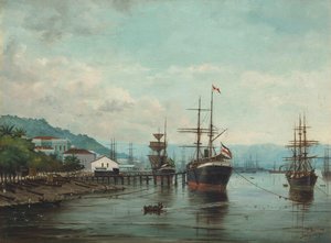 Benedito Calixto - Hamnen i Santos, SP (till vänster), 1890
