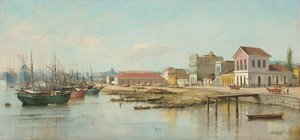 Benedito Calixto - Porto do Bispo, Santos, SP, sett från havet, 1887