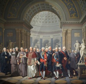 Gustav III av Sverige (1746-1792) med påven Pius VI (Gianangel, greve Braschi av Benigne Gagneraux